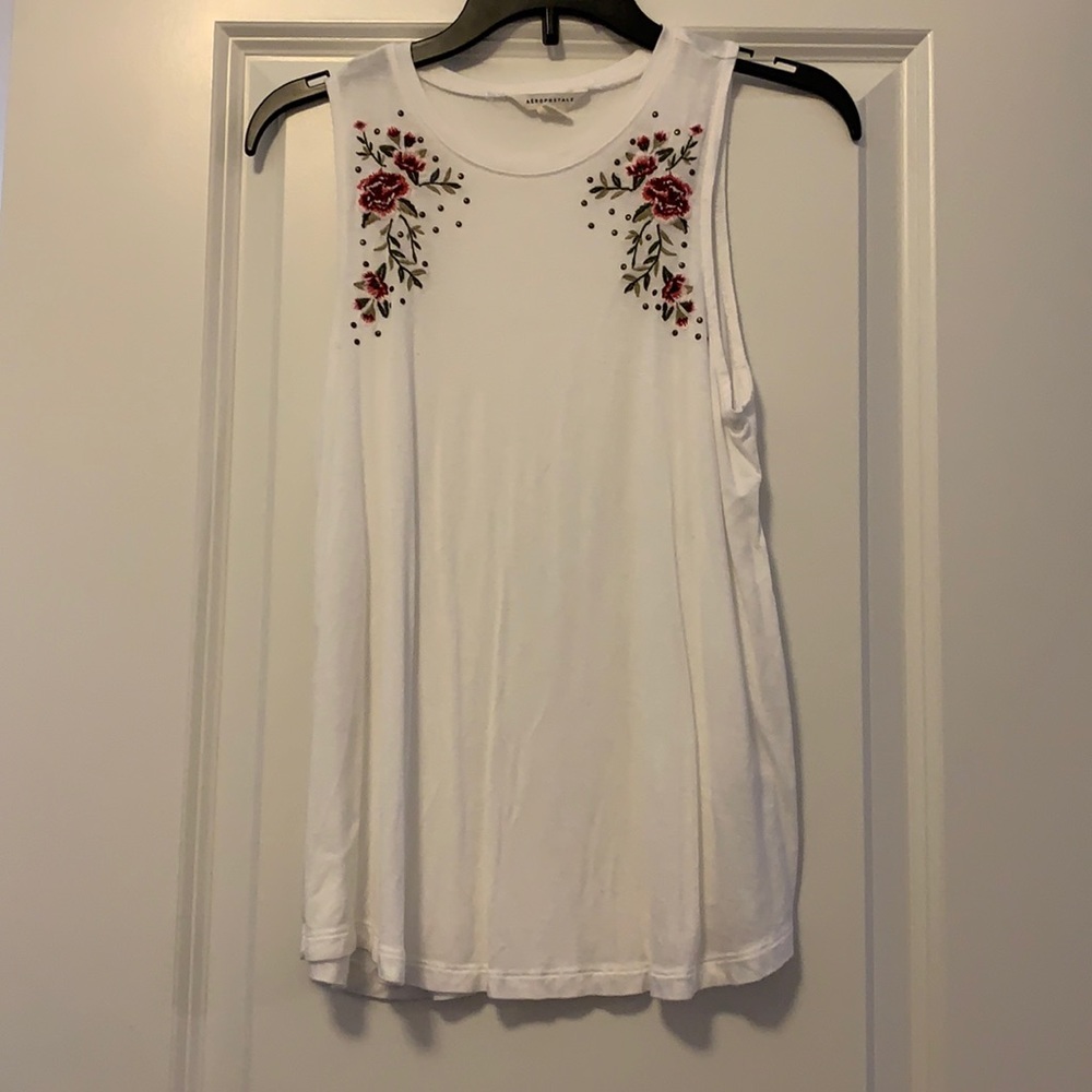White floral loose tank
